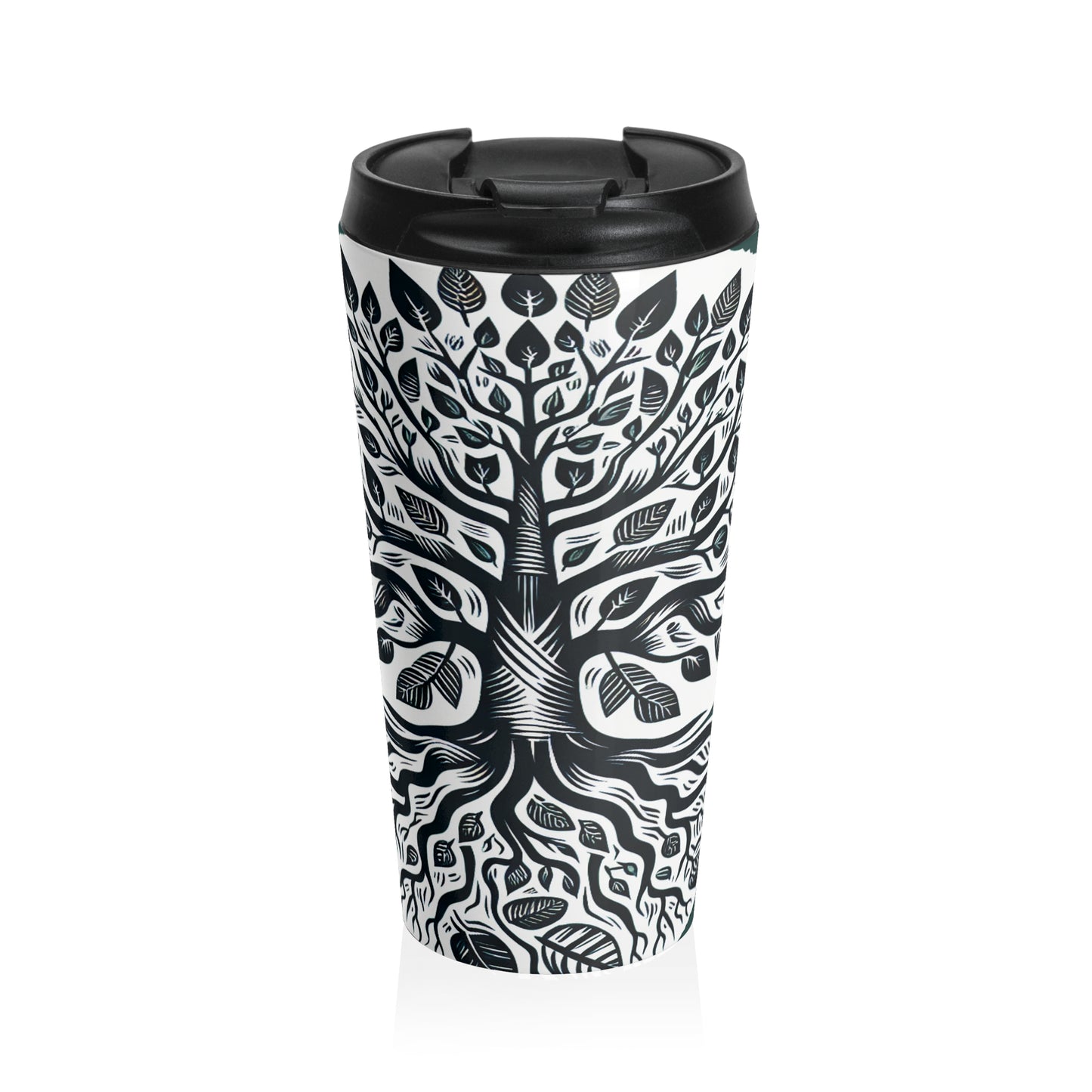 "Modern Woodcut Family Tree" - The Alien Stainless Steel Travel Mug Woodcut Printing