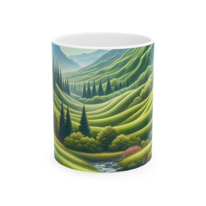 "Seasons in Serenity: An Environmental Art Journey" - Taza de cerámica The Alien de 11 oz Arte ambiental