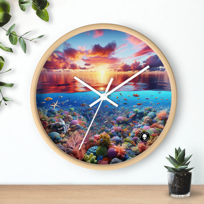 "Sunset Splendor : Récif de corail sous-marin" - L'horloge murale extraterrestre