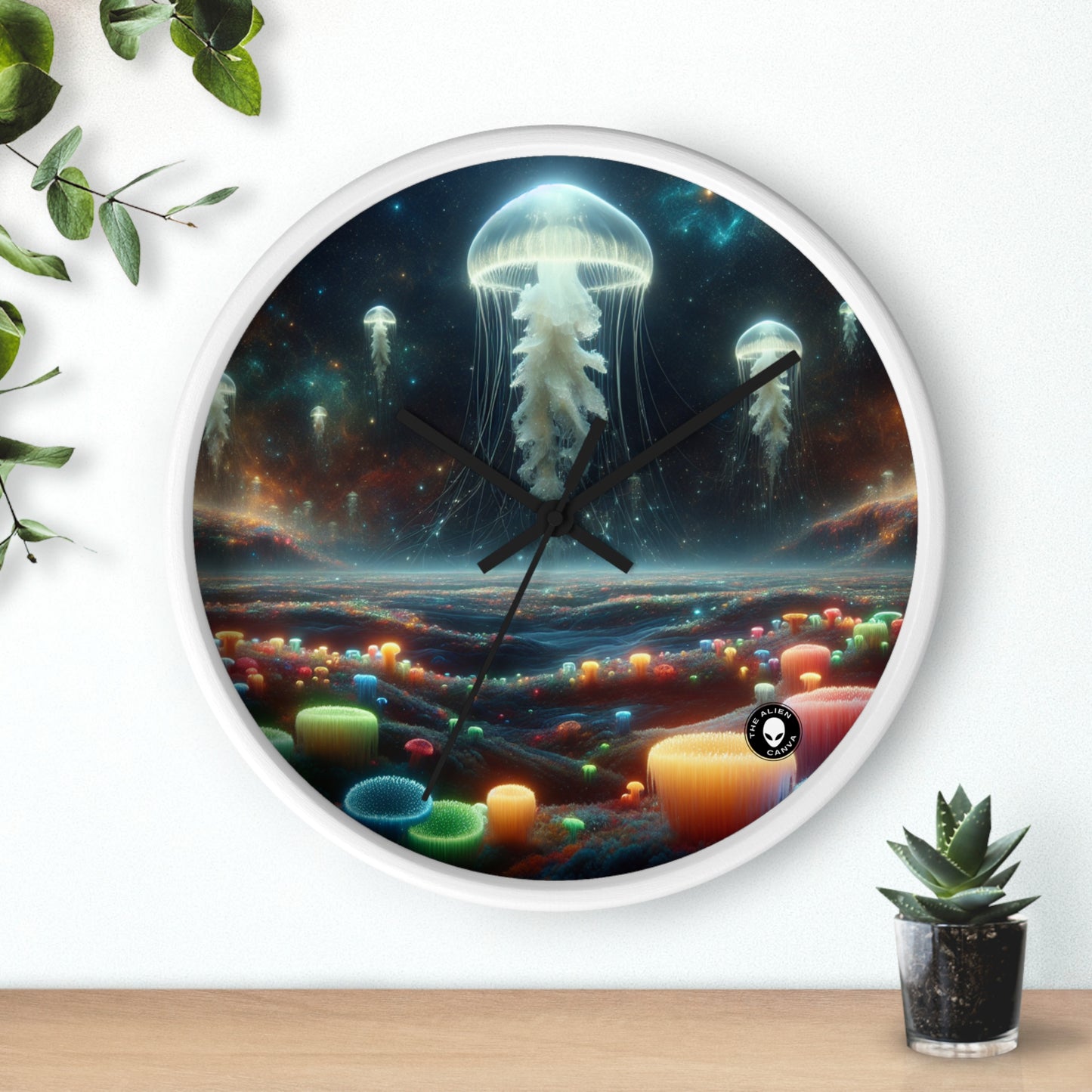 Paisaje onírico de medusas: el reloj de pared extraterrestre