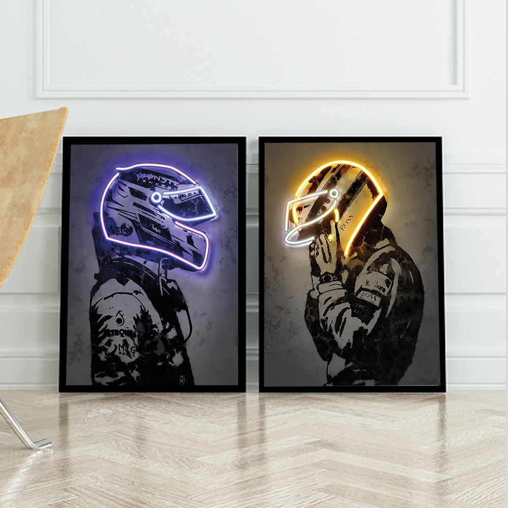 Neon Wall Art Poster Canvas Painting Vintage Helmet