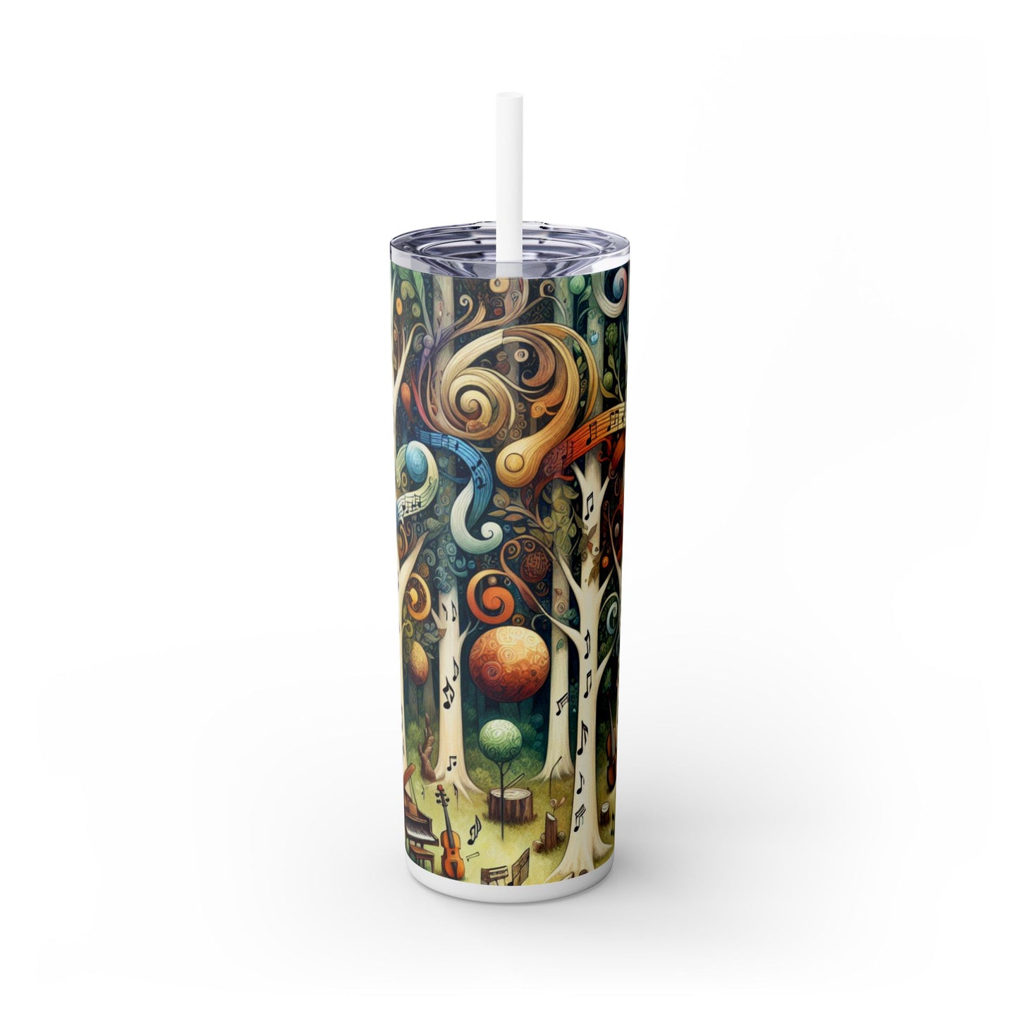 "Melodic Enchantment: The Instrumental Forest" - The Alien Maars® Skinny Tumbler with Straw 20oz