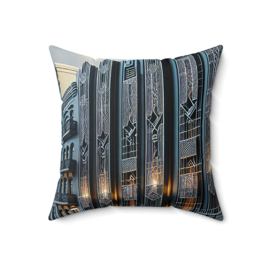 "Illuminating Elegance: An Art Deco City Street" - The Alien Spun Polyester Square Pillow Art Deco Style