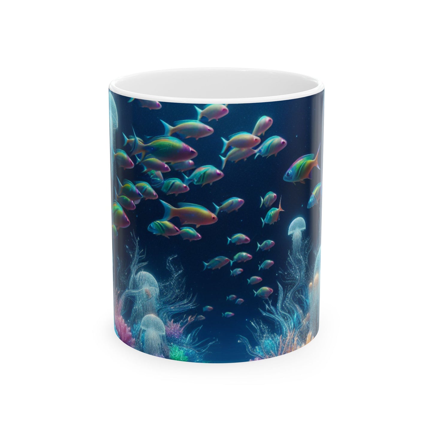 "Neon Dreams: The Underwater Wonderland" - Taza de cerámica extraterrestre de 11 oz