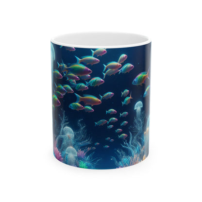 "Neon Dreams: The Underwater Wonderland" - Taza de cerámica extraterrestre de 11 oz