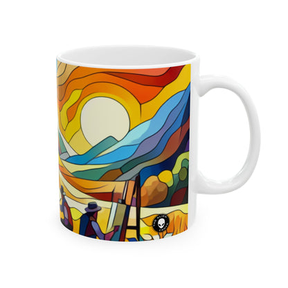 "Paisaje urbano de neón futurista" - La taza de cerámica alienígena, pintura de borde duro de 11 oz