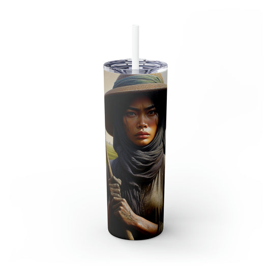 "Farmer in the Fields: A Weathered Reflection" - The Alien Maars® Skinny Tumbler with Straw 20oz Realism