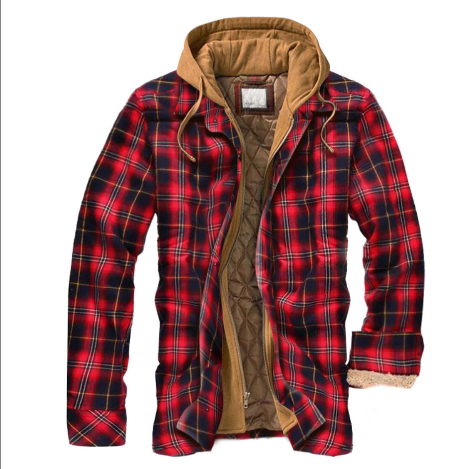 Men's Plaid Coat Long Sleeve 3D Wool Printed Cotton Jacket