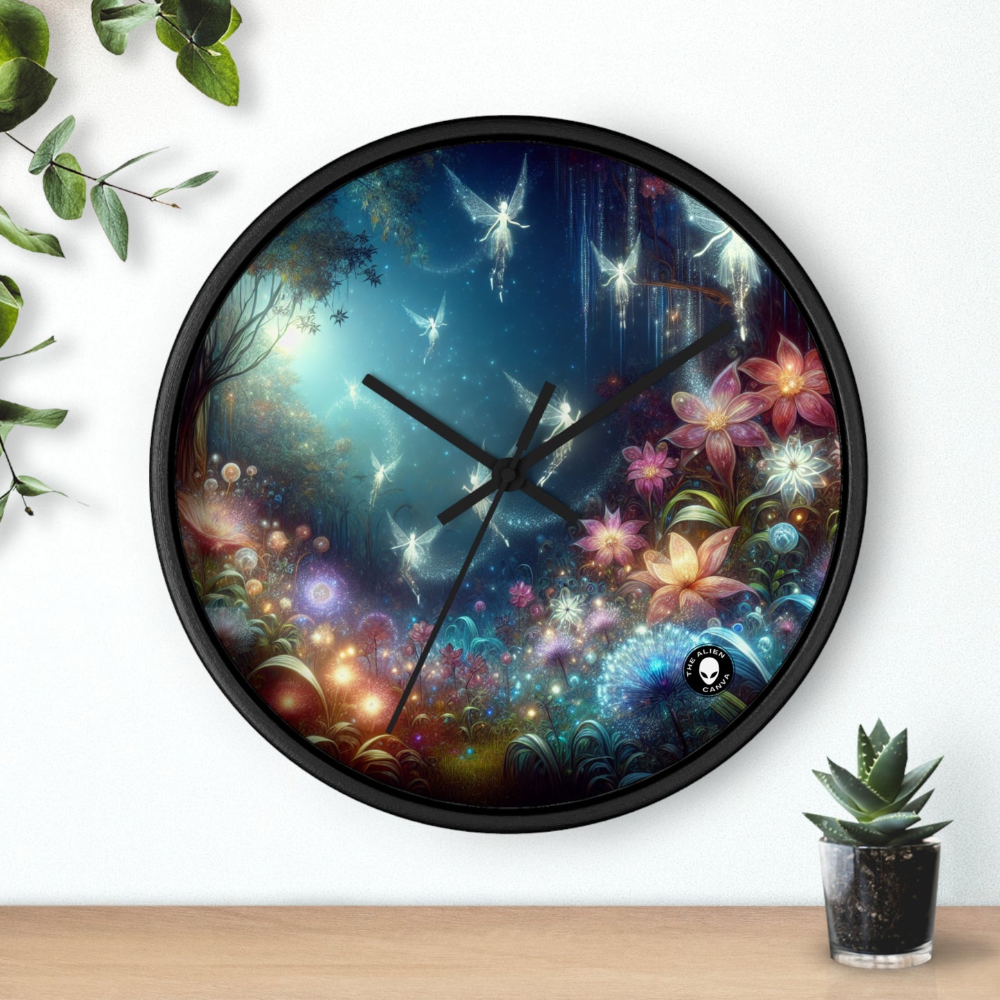 "Enchanted Moonlit Flower Forest" - The Alien Wall Clock