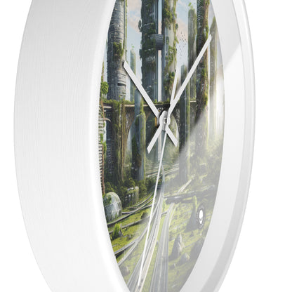 "La recuperación de la naturaleza: un paisaje urbano futurista" - El reloj de pared alienígena