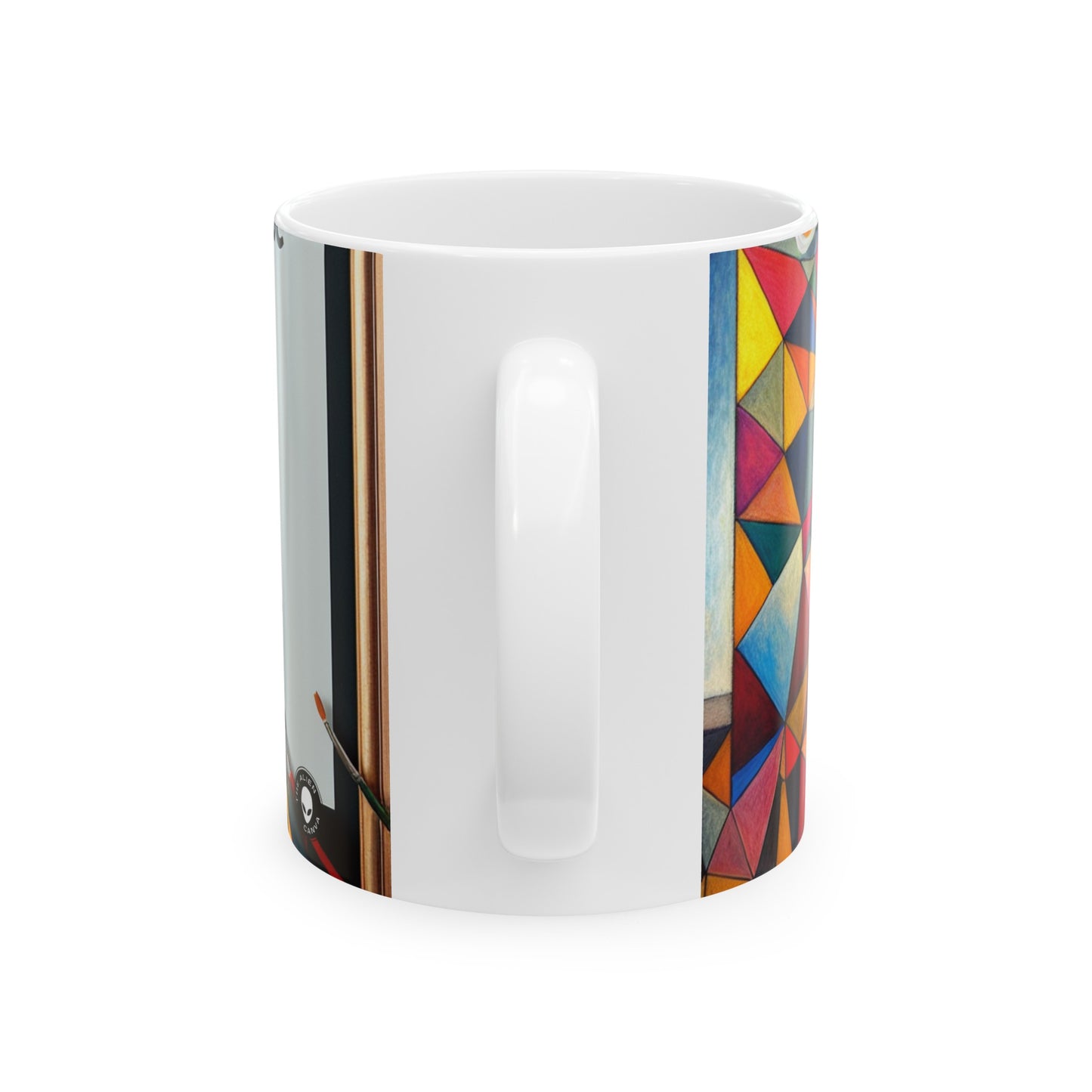 "Metrópoli futurista: un paisaje urbano de cubismo sintético" - La taza de cerámica alienígena Cubismo sintético de 11 oz