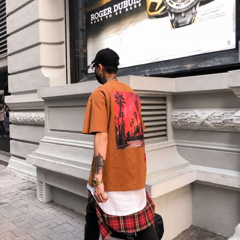 Summer Loose Style T-shirt Short Sleeve O-neck Letter Full Printed Hip Hop Tee Shirt Men's T Shirts Cotton