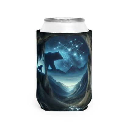 "The Bear and the Cosmic Balance" - The Alien Can Cooler Sleeve Cave Painting Style