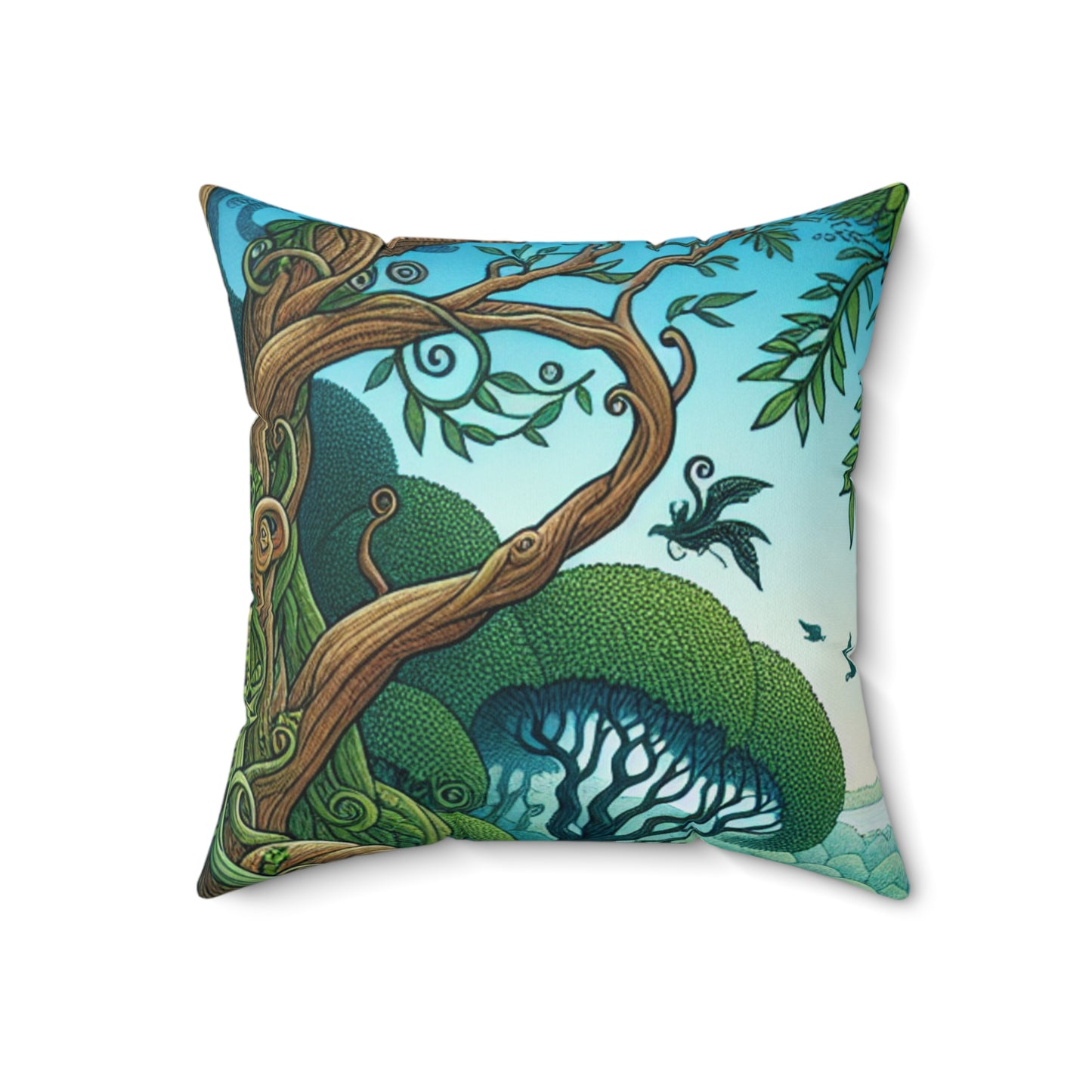 "Enchanted Woodland: Where Trees Dance and Creatures Roam"- The Alien Spun Polyester Square Pillow