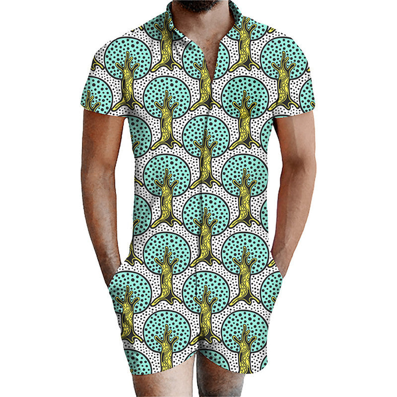 Printed men's jumpsuit suit