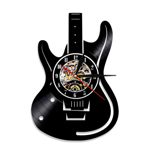 Amateur de musique guitariste 1 pièce guitare disque vinyle horloge murale musique Vintage LP horloge murale décor à la maison instruments de musique cadeau pour mélomane guitariste