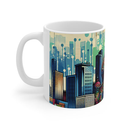 "Bright City: A Pop of Color on the Skyline" - The Alien Ceramic Mug 11oz Street Art / Graffiti Style