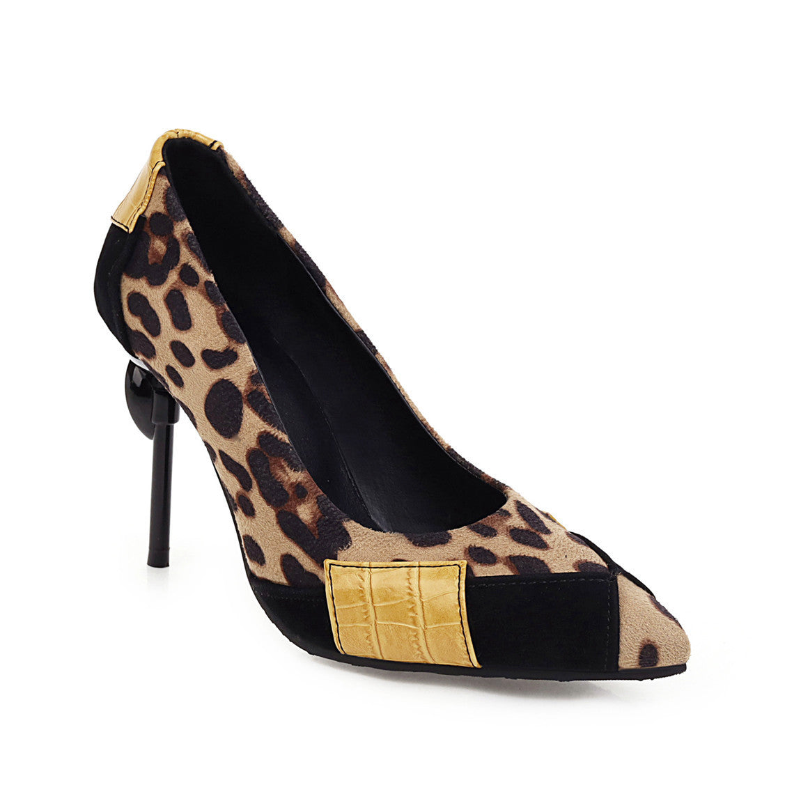 Tacones de aguja empalmados con estampado de leopardo sexy