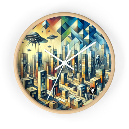 "Cubisme dans une ville futuriste envahie par des extraterrestres". - The Alien Wall Clock Une ville futuriste envahie par des extraterrestres dans un style artistique cubiste