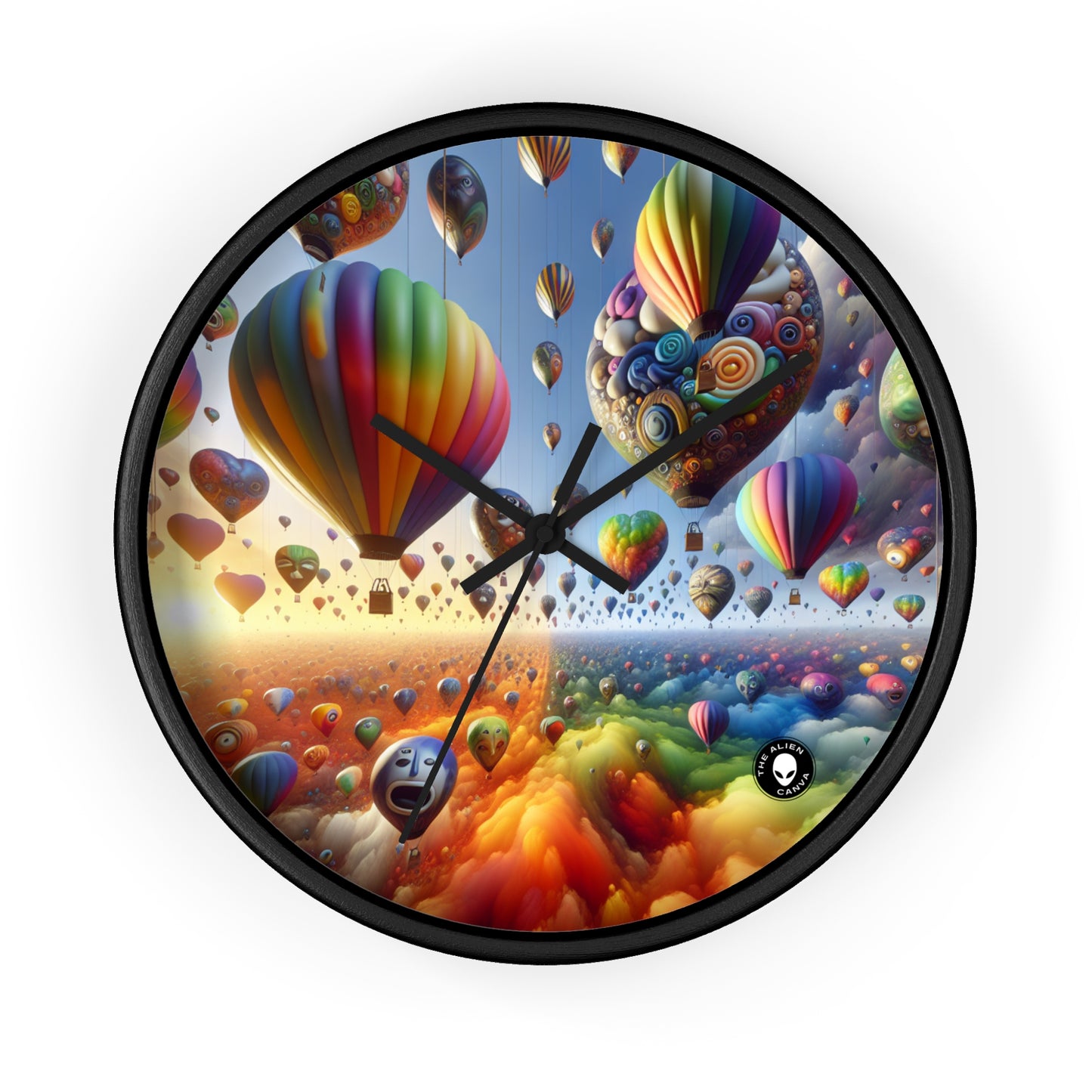 "Horizonte emocional: un paisaje surrealista de globos" - El reloj de pared alienígena