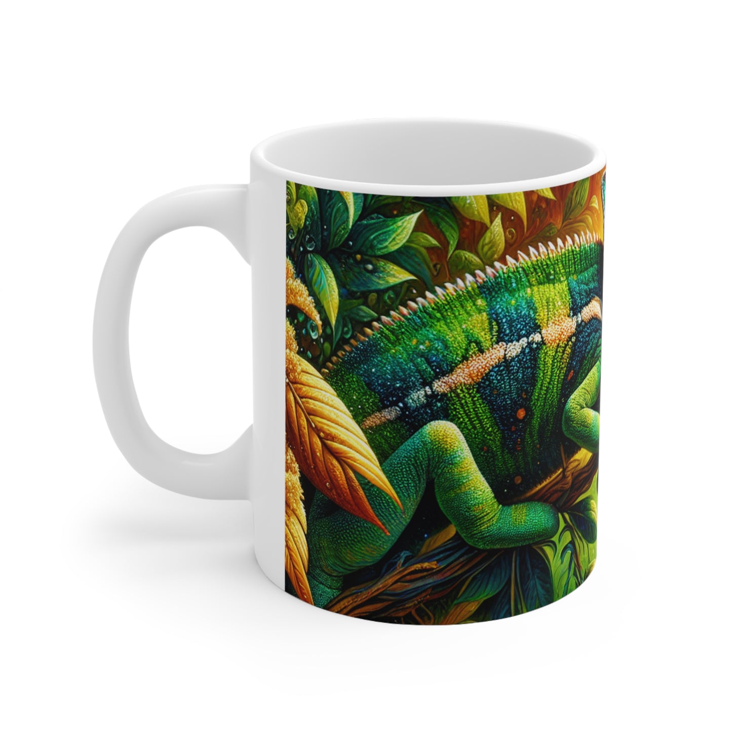 "Bosques vibrantes y el camuflaje camaleón" - Taza de cerámica The Alien 11oz