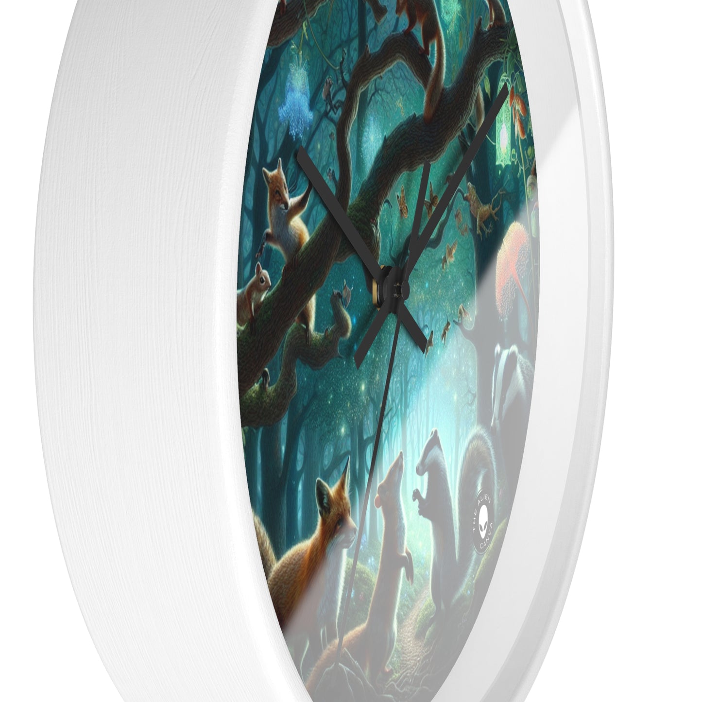 "Mystical Menagerie: Creatures frolicking in an enchanted forest" - The Alien Wall Clock