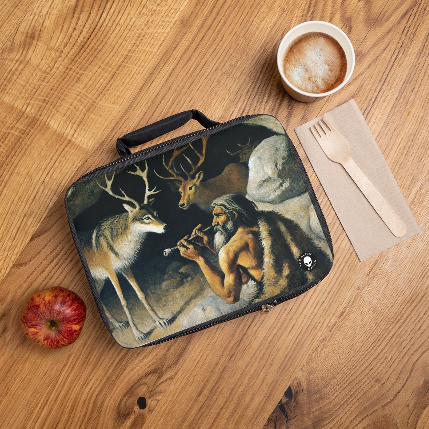 "Chasseur et loup : à la poursuite d'une proie." - La peinture rupestre du sac à lunch Alien