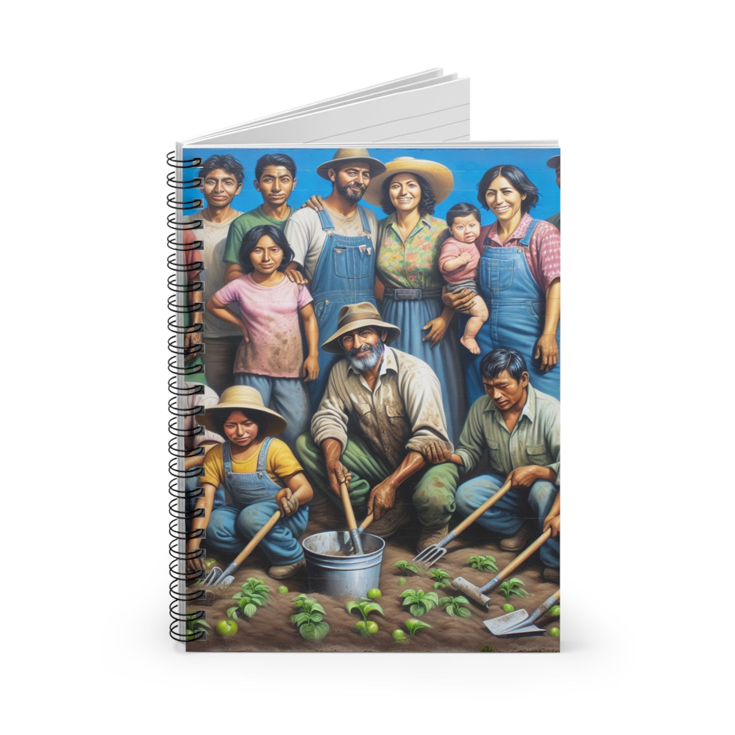 "Reaping Hope: A Migrant Family in the Garden" - The Alien Spiral Notebook (Ruled Line) Social Realism Style