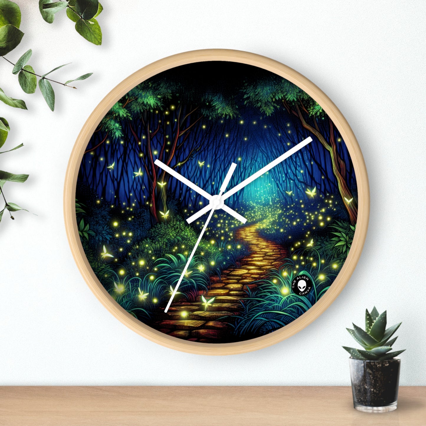 « Forêt enchantée : lueur nocturne » – L'horloge murale extraterrestre