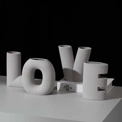 Nordic Creative Art LOVE Letter Stripe Ceramic Vase