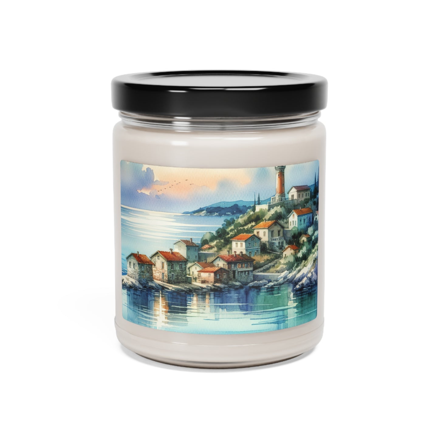 « Aperçu d'un havre de bord de mer » - La bougie de soja parfumée Alien 9oz Style peinture à l'aquarelle