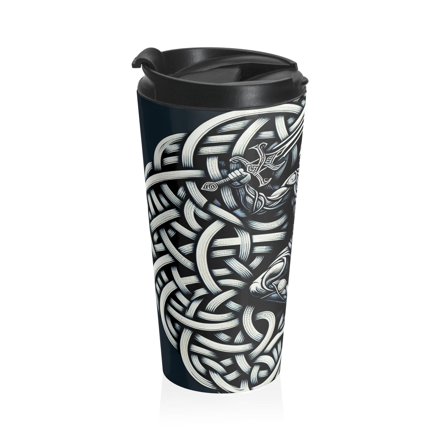 "Celtic Knight: Sword & Shield in Ancient Knots" - The Alien Stainless Steel Travel Mug Celtic Art Style