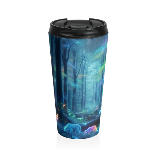 "Bosque arcoíris encantado": taza de viaje de acero inoxidable de The Alien