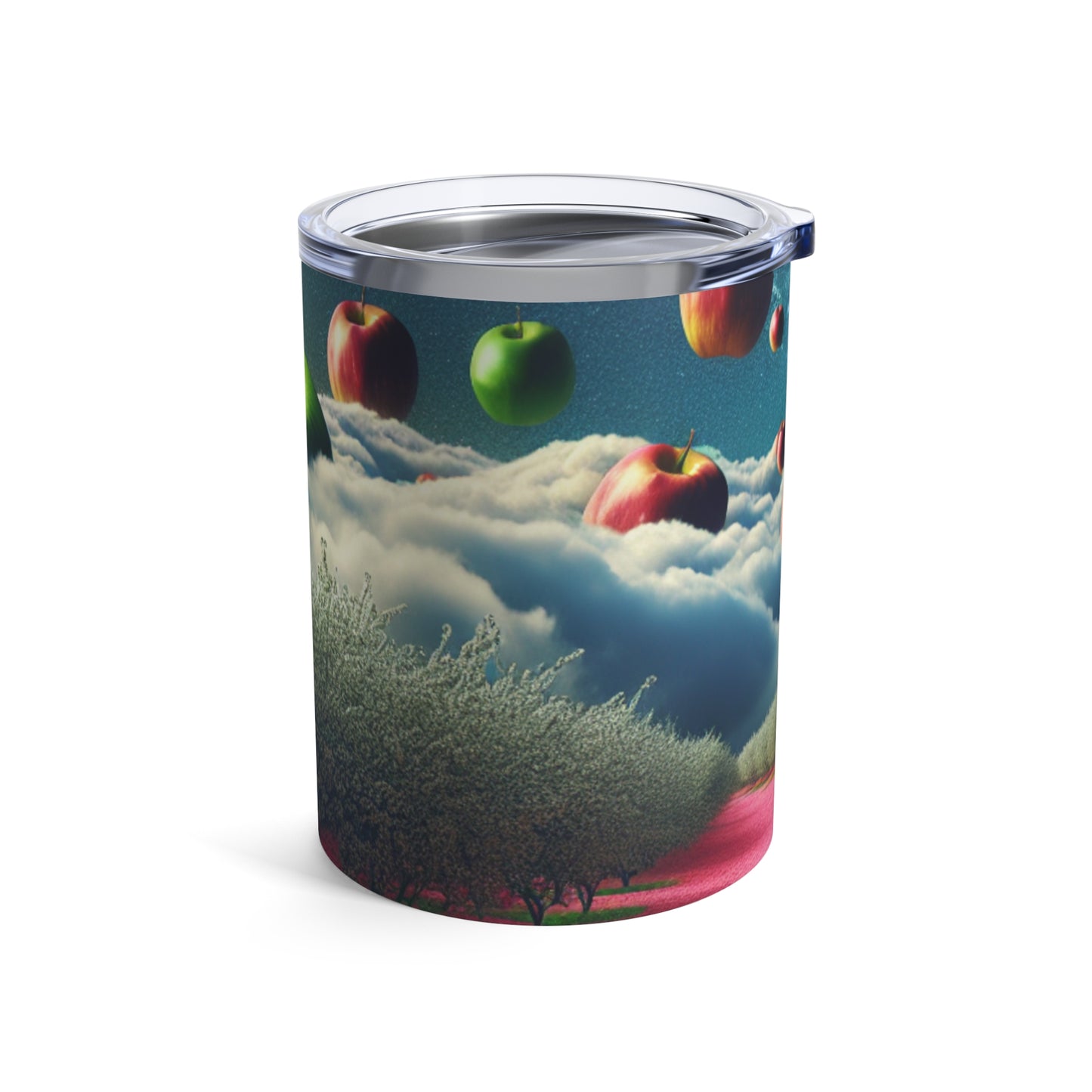 "Cielo de manzana y alfombra de flores rosas: un paisaje surrealista" - Vaso Alien de 10 oz