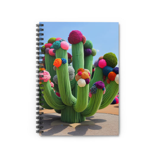 "Cactus remplis de fil dans le ciel" - Le carnet à spirale Alien (ligne lignée) style Yarn Bombing (Fiber Art)