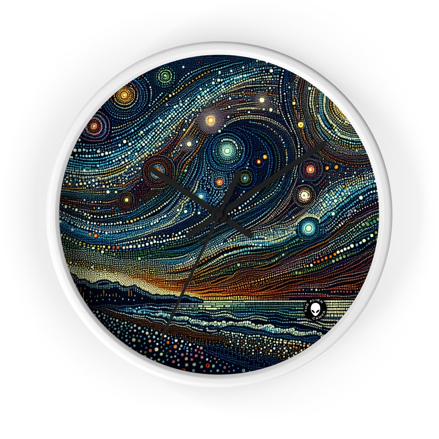 "Starry Dots: A Celestial Mosaic" - The Alien Wall Clock Pointillism