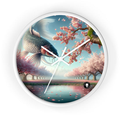 « Poissons Koi dans les fleurs de cerisier : la beauté de la nature » – L'horloge murale Alien