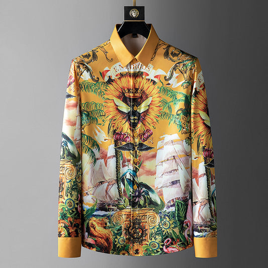 Printed Men's Shirt Long-sleeved Trendy Fashion Non-iron Shirt