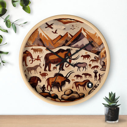 Title: "Ancient Encounter: The Battle of Giants" - The Alien Wall Clock Cave Painting