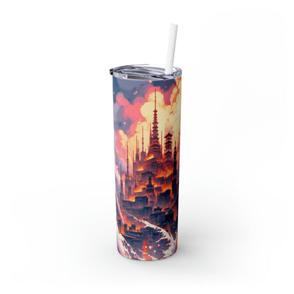 Title: "Swords ablaze: The Elemental Duel" - The Alien Maars® Skinny Tumbler with Straw 20oz Manga/Anime Art