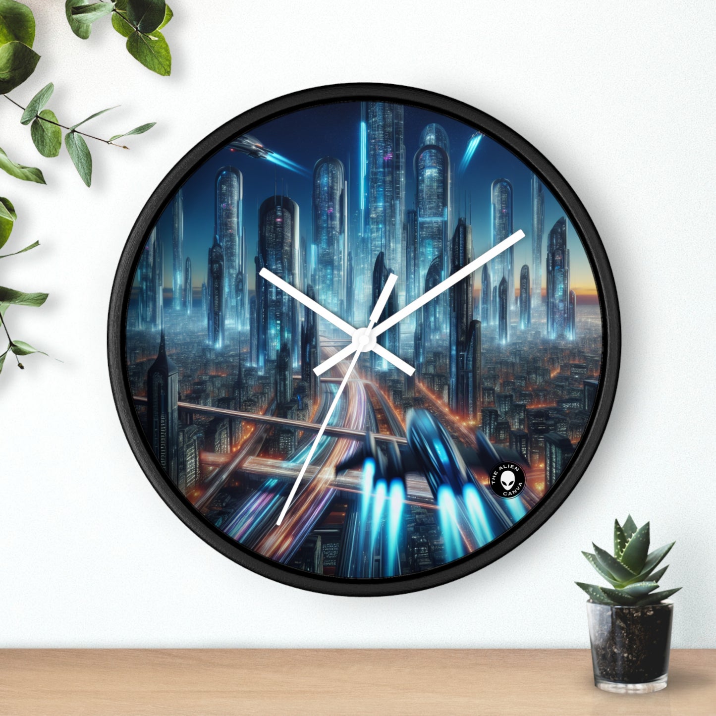 « Neon Skyline : Paysages urbains du futur » – L'horloge murale Alien