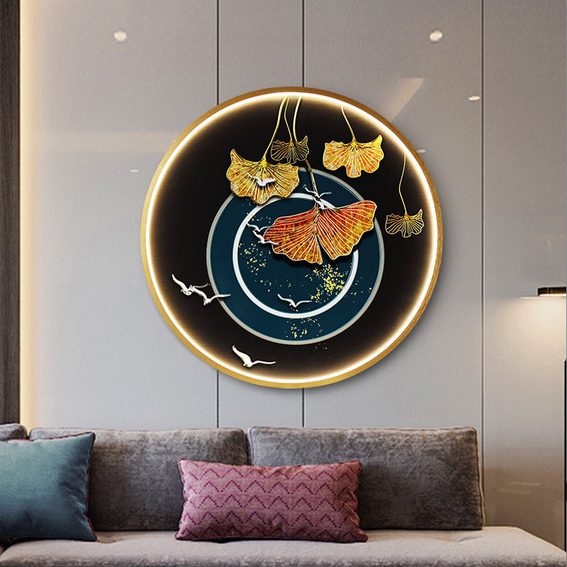 Three Dimensional Relief Entryway Decorative Painting Lamp Circular Background Wall Landscape Mural Lamp