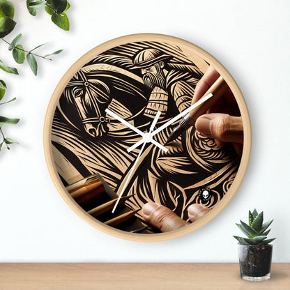 "Enchanting Shadows: A Woodcut Print of the Dancing Northern Lights" - The Alien Wall Clock Woodcut Printing