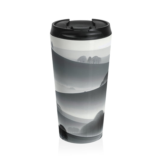 "Grey Tonalism: Hillside in Fog" - La tasse de voyage Alien en acier inoxydable Tonalism