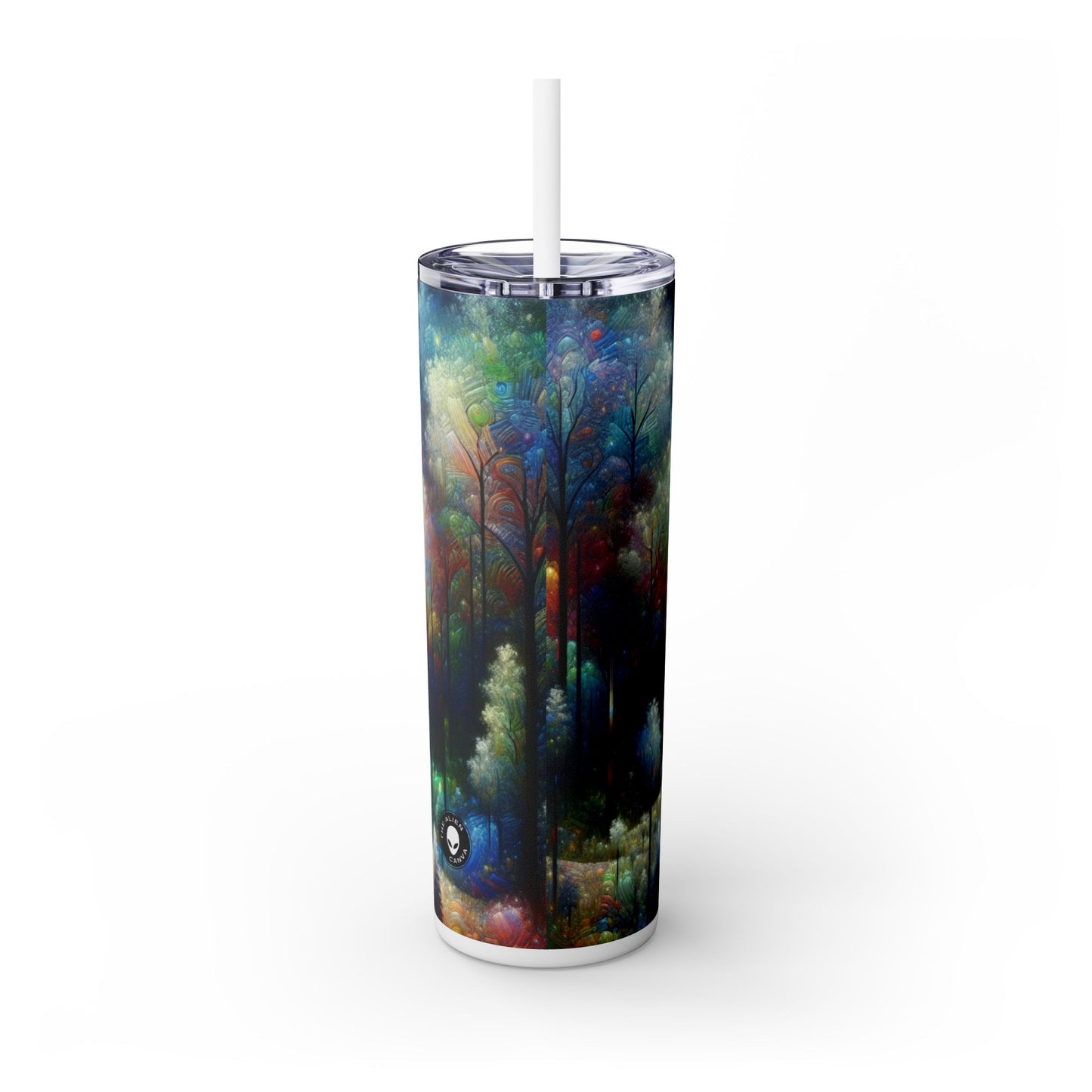 "Encantamiento iluminado por la luna: un bosque vibrante" - Vaso delgado con pajita de Alien Maars® de 20 oz