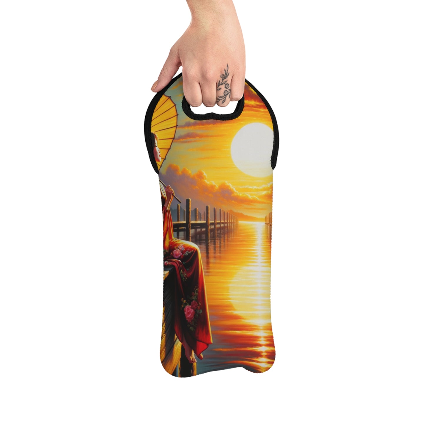 "Golden Reflections" - The Alien Wine Tote Bag Impressionism Style
