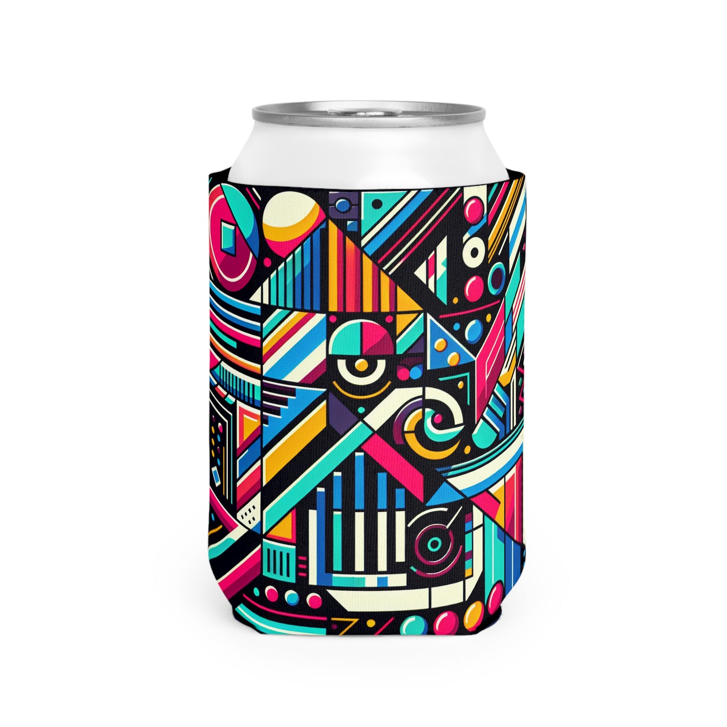 "Neon Geométrico Pop" - The Alien Can Cooler Funda Estilo Arte Contemporáneo