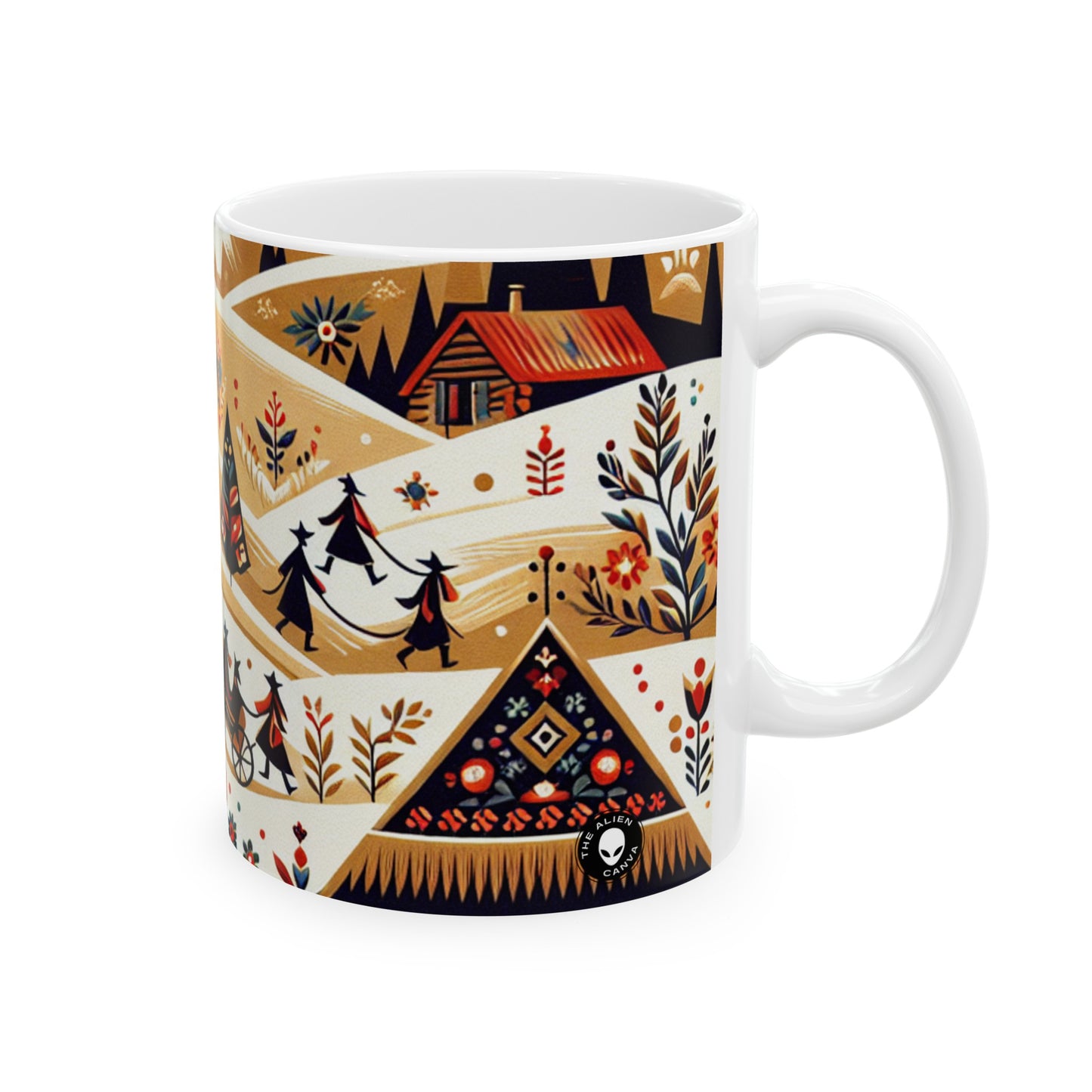 "Ukrainian Village Symphony: A Colorful Folk Art Reflection" - The Alien Ceramic Mug 11oz Folk Art