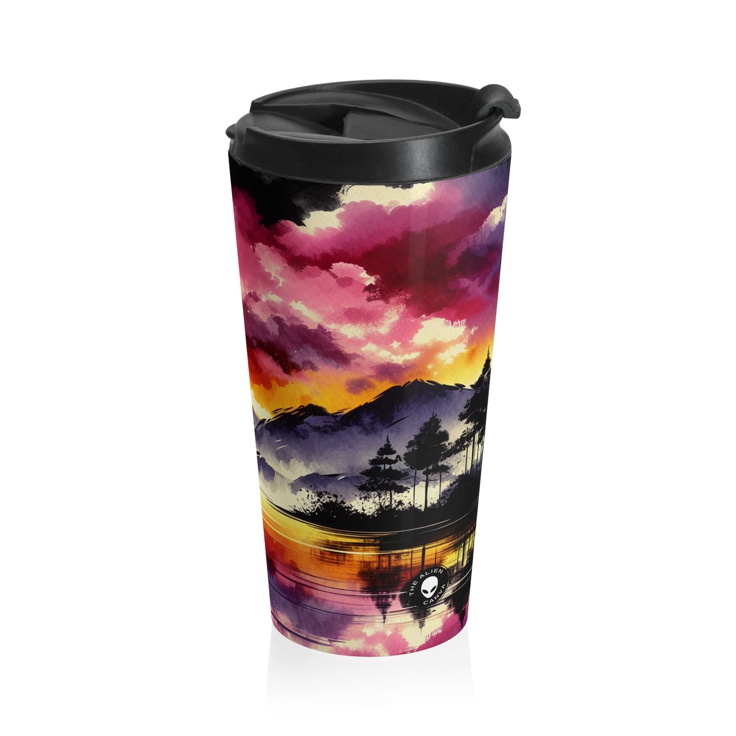 "A Pastel Sunset Symphony" - The Alien Stainless Steel Travel Mug Ink Wash Painting