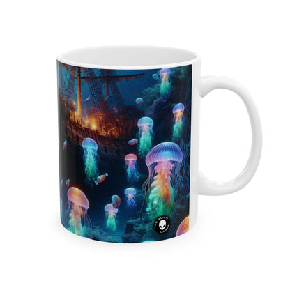 "Paraíso de medusas resplandecientes: una aventura submarina de ensueño" - Taza de cerámica The Alien de 11 oz